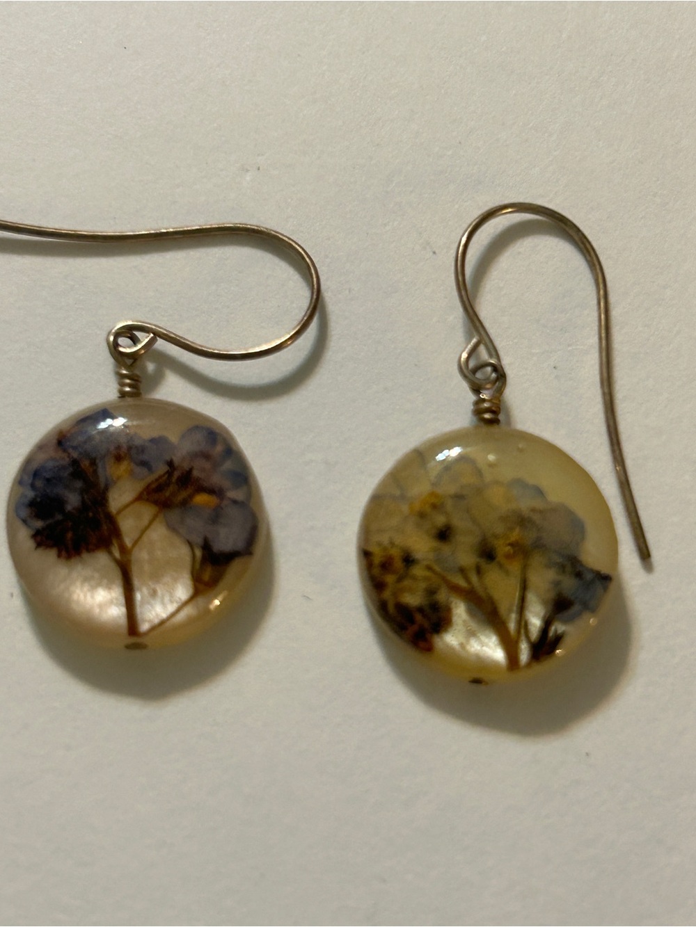 Handmade Real Pressed Flower Resin Drop Earrings Forget Me Not Boho